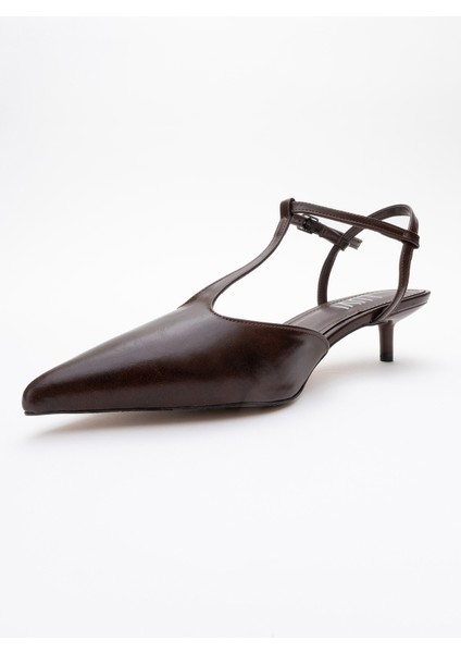 Asher Kahverengi Cilt Sivri Burun Arkası Açık Kadın Kısa Topuklu Ayakkabı fırsatları