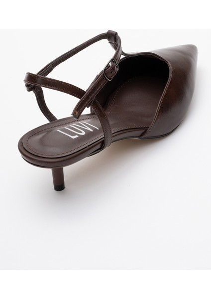 Asher Kahverengi Cilt Sivri Burun Arkası Açık Kadın Kısa Topuklu Ayakkabı indirimleri