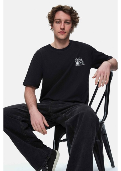 Muırıs Siyah Bisiklet Yaka Baskılı Oversize Erkek Tshirt fiyatları