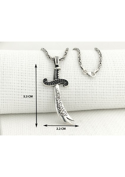 925 Ayar Gümüş La Feta Illa Ali La Seyfe Illa Yazılı Zülfikar Kral Zincir Kolye