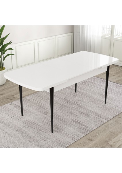 Zen Serisi 80 x 132 Mdf Açılabilir Beyaz Üst Tabla Siyak Ayak Mutfak Masası