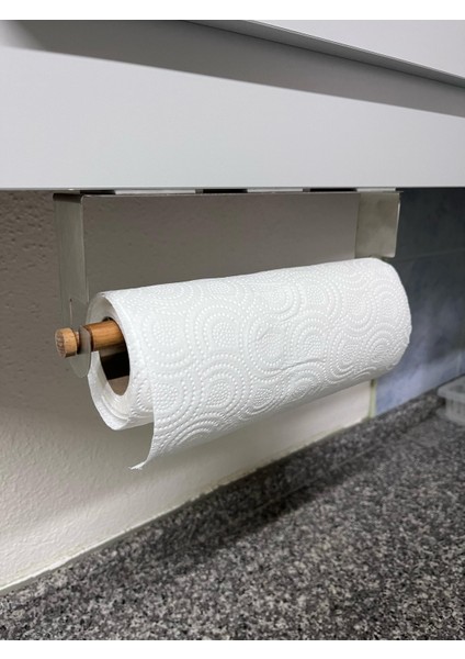 Lazer Kendinden Yapışkanlı ve Vidalı Paslanmaz Çelik Kağıt Havluluk Tahta Kancalı