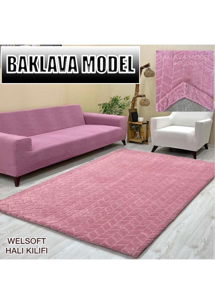 Baklava Model Kumaştan Welsoft Lastikli Halı Örtüsü