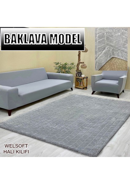 Baklava Model Kumaştan Welsoft Lastikli Halı Örtüsü