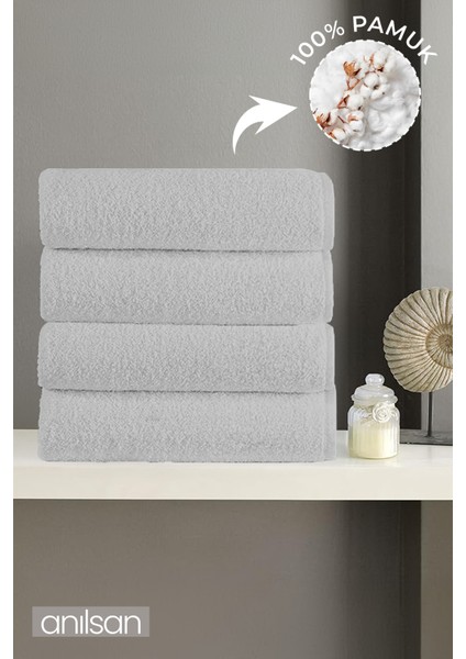 4'lü Gri El Havlusu - 50 x 90 cm , 225 Gr, Pamuk, Spa ve Otel Havlusu