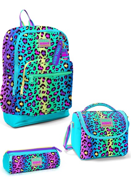 Kids Renkli Leopar Desenli 3’lü Okul Çanta Seti SET0123769