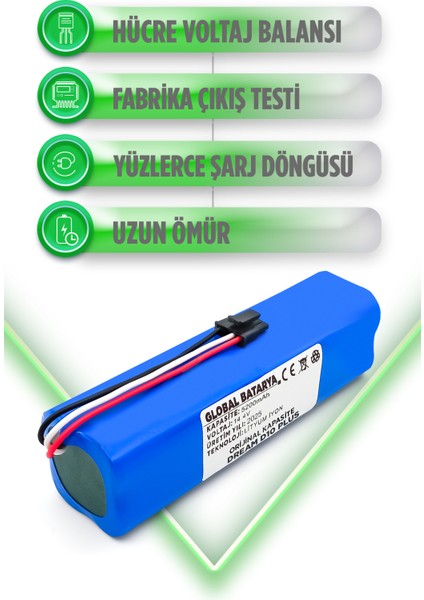 Dreame D10 Plus Robot Süpürge Bataryası 14.4V 5200MAH Li-Ion Pil (Orijinal Kapasite)