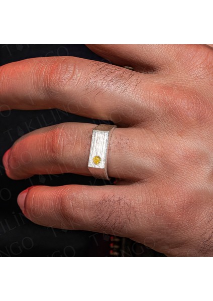 925 Ayar Gümüş Sitrin Taşlı Sade Erkek Yüzük