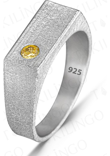 925 Ayar Gümüş Sitrin Taşlı Sade Erkek Yüzük fiyatları