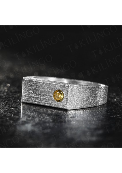 925 Ayar Gümüş Sitrin Taşlı Sade Erkek Yüzük modelleri