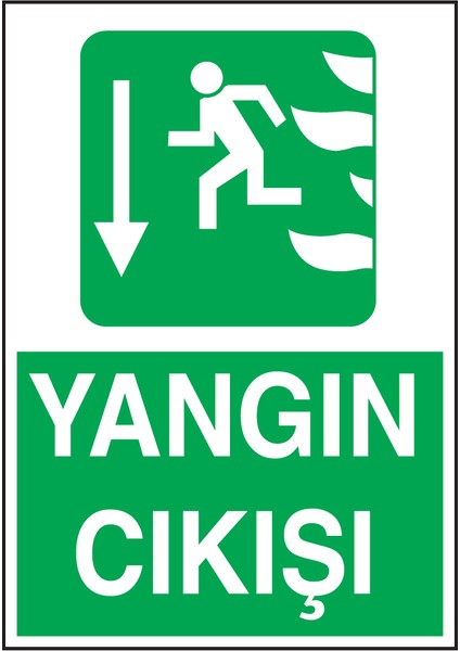 Yangın Çıkışı Aşşağı Yön Ok Uyarı Levhası
