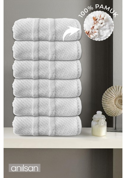 6'lı Beyaz Jakarlı El Havlusu - 50x90 Cm, 230 Gr, %100 Pamuk, Spa Ve Otel Havlusu, Günlük Kullanıma Uygun