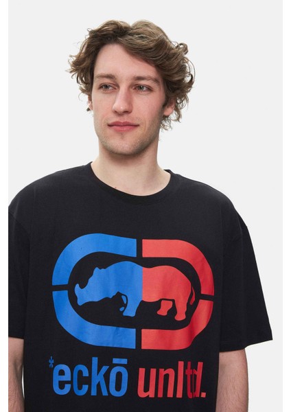 Foster Siyah Bisiklet Yaka Baskılı Oversize Erkek Tshirt fırsatları