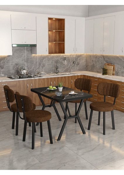 Azra 70 x 110 cm Bendir Mutfak Masası, Mutfak Masası Takımı, Yemek Masası, 4 Kahverengi Sandalye fiyatları