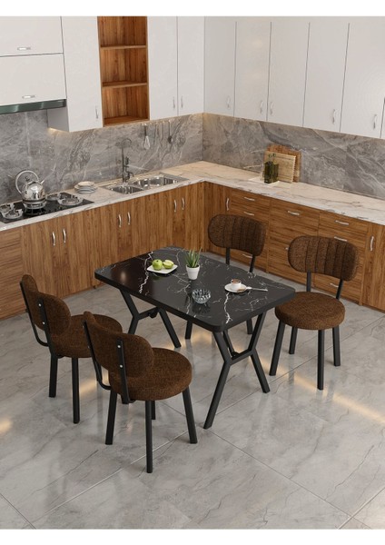 Azra 70 x 110 cm Bendir Mutfak Masası, Mutfak Masası Takımı, Yemek Masası, 4 Kahverengi Sandalye modelleri
