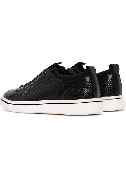 Erkek Siyah Bağcıklı Deri Sneaker