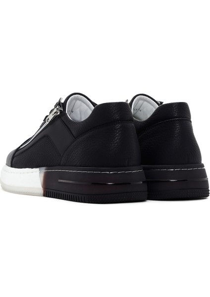 Erkek Siyah Kalın Tabanlı Deri Sneaker
