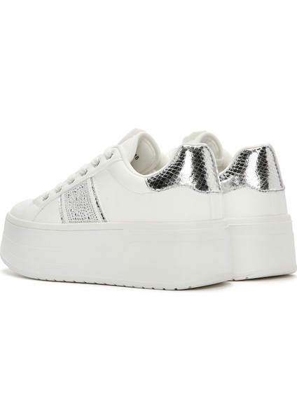 Kadın Beyaz Kalın Tabanlı Taşlı Sneaker