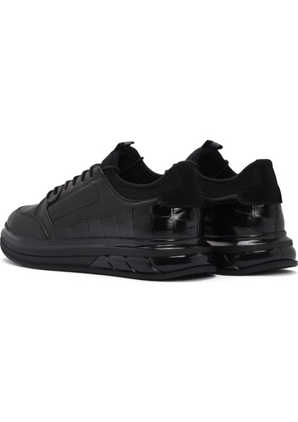 Erkek Siyah Bağcıklı Deri Casual Sneaker 24SFD636018