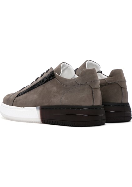Erkek Gri Bağcıklı Nubuk Deri Sneaker