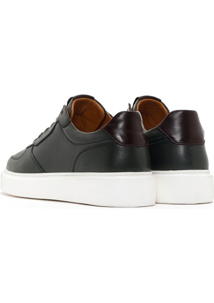 Erkek Yeşil Kalın Tabanlı Bağcıklı Deri Sneaker