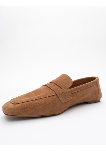 Morne Toprak Süet Deri Kadın Loafer Ayakkabı