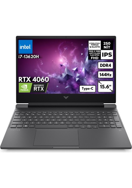 Victus 15-FA1085NT I7-13620H 8 GB 1 TB SSD RTX4060 (8gb) 144Hz 15.6" Fhd Windows 10 Home Gaming Notebook B10FNEAHMF81