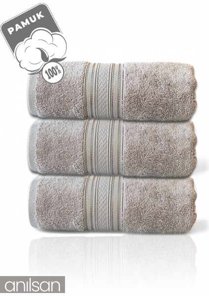 3'lü Kahverengi Süper Soft Bordürlü El Havlusu - 50X90 Cm, 250 Gr, %100 Pamuk, Spa ve Otel Havlusu fiyatları