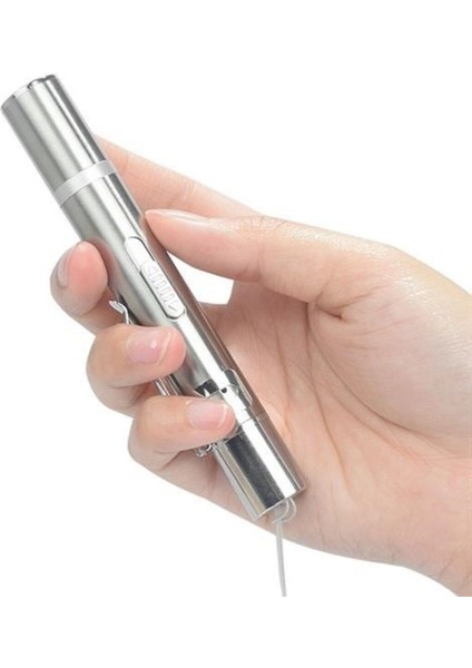 USB Ile Şarj Edilebilen 3ın 1 Kırmızı Işık +Beyaz LED Meşale Işık + Uv El Feneri Kedi Lazeri 1 Adet