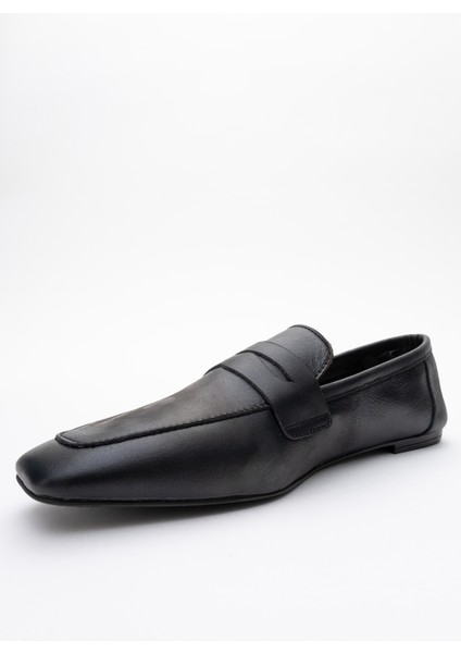 Morne Siyah Cilt Deri Kadın Loafer Ayakkabı