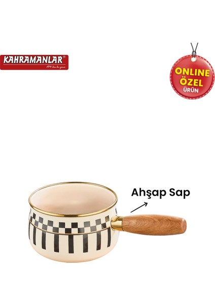 Prime Cream Emaye Ahşap Saplı Sosluk Sütlük 14 cm modelleri