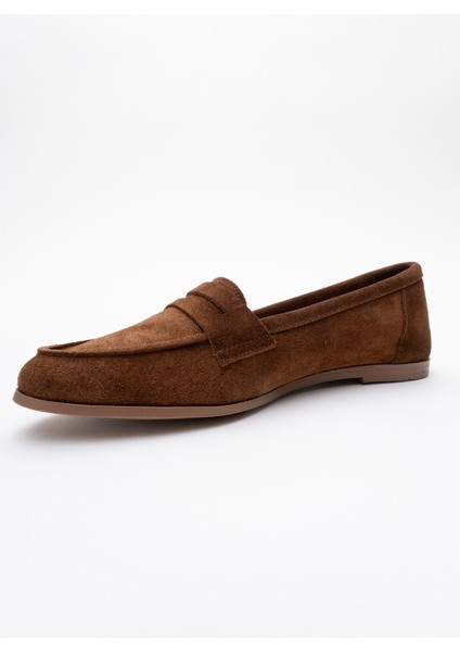 F02 Kahverengi Süet Deri Kadın Loafer Ayakkabı fırsatları