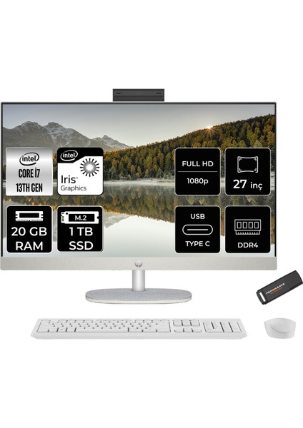 27 Intel Core I7 1355U 20GB 1tb SSD 27" Fhd Fdos All In One Bilgisayar & Per4 USB Bellek All-in-One Bilgisayar 898B4EAPN318