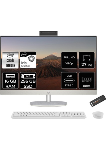 27 Intel Core I5 1335U 16GB 256GB SSD 27" Fhd Fdos All In One Bilgisayar & Per4 USB Bellek All-in-One Bilgisayar 898B9EAPN311