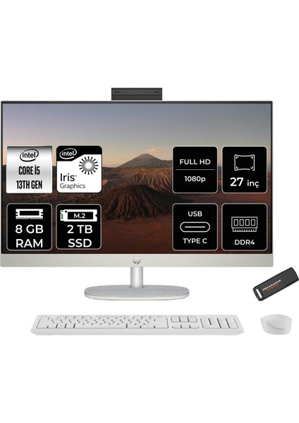 27 Intel Core I5 1335U 8gb 2tb SSD 27" Fhd Fdos All In One Bilgisayar & Per4 USB Bellek All-in-One Bilgisayar 898B9EAPN304