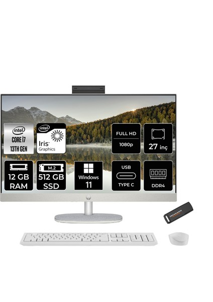 27 Intel Core I7 1355U 12GB 512GB SSD 27" Fhd Windows 11 Pro All In One Bilgisayar & Per4 USB Bellek All-in-One Bilgisayar 898B4EAPN407