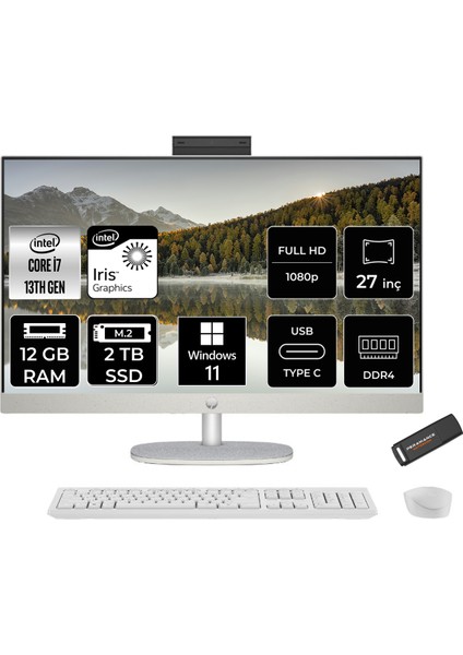 27 Intel Core I7 1355U 12GB 2tb SSD 27" Fhd Windows 11 Pro All In One Bilgisayar & Per4 USB Bellek All-in-One Bilgisayar 898B4EAPN409