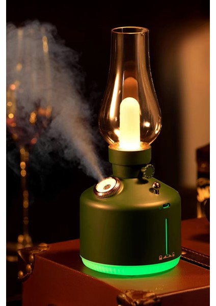 Şarjlı Nostaljik Gaz Lambası Hava Nemlendirici ve Buhar Makinesi- Masa ve Gece Lambası Yeşil