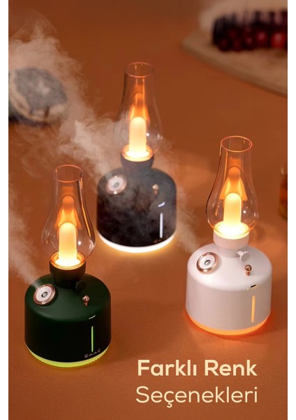 Şarjlı Nostaljik Gaz Lambası Hava Nemlendirici ve Buhar Makinesi- Masa ve Gece Lambası Yeşil