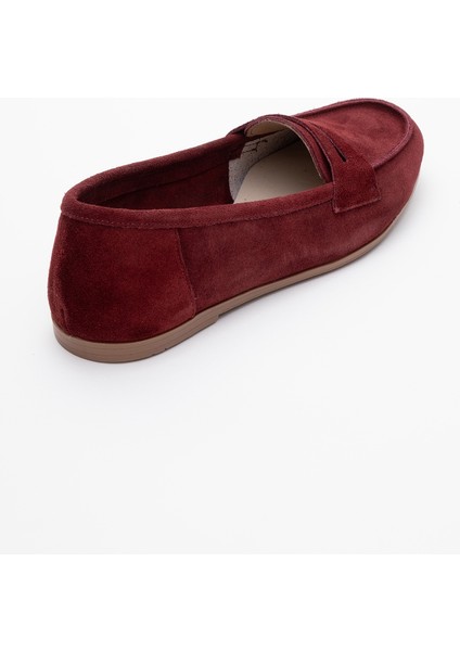 F02 Bordo Süet Deri Kadın Loafer Ayakkabı