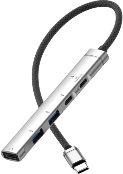 5in1 3x Type C ve 2x USB Girişli Type C Çoğaltıcı Dönüştürücü Hub Adaptör, Ses, Veri, Güç Aktarım