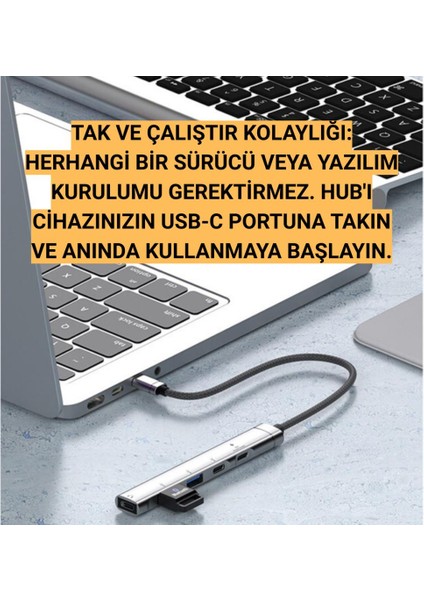 5in1 3x Type C ve 2x USB Girişli Type C Çoğaltıcı Dönüştürücü Hub Adaptör, Ses, Veri, Güç Aktarım