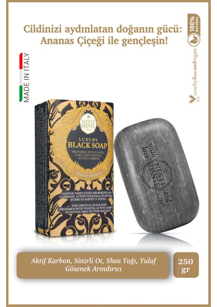 Luxury Black Vegan Gözenek Arındırıcı Nemlendirici,Gözenek Arındırıcı Sabun Vegan Bakım 250 Gr