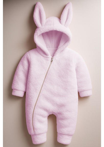 Kız Erkek Bebek ve Çocuk Kapüşonlu Peluş Tavşan Tulum