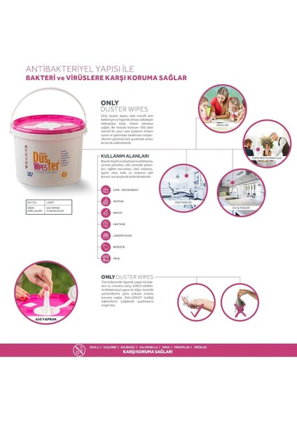 Duster Wipes Çok Amaçlı Islak Mendil Temizleme Bezi - 225 Adetlik Kutu