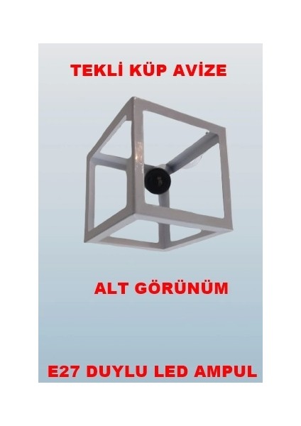 Küp Çember Tekli Avize E-27 Beyaz