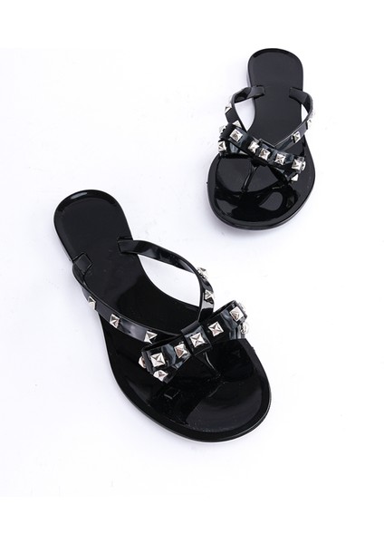 Diva Siyah Taş Detaylı Parmak Arası Kadın Terlik modelleri