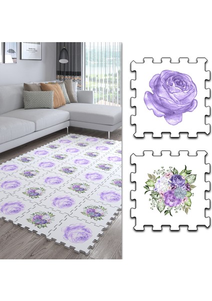 Dijital Baskılı Gül Desenli Mutfak-Oturma Odası-Salon Halısı/yapboz Halı/puzzle Halı/ Japon Halı