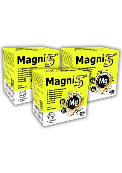 Magni5 Magnezyum 5 Etkili Form 3 Aylık 90 Kapsül B6 D3 Vitamini Bisglisinat Taurat Sitrat Malat Oksit 3'lü