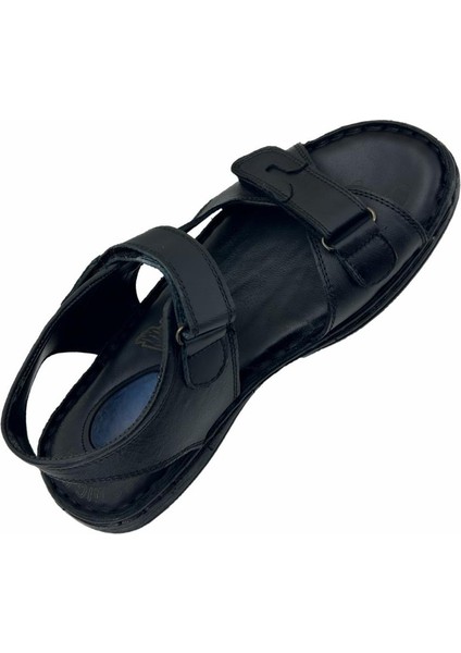 Tüvit Tarzı Jel Taban Hakiki Deri Erkek Sandalet Siyah